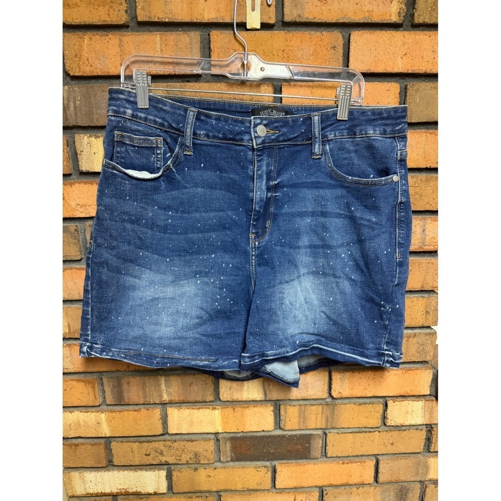 Judy Blue Women's Paint Splatter Denim Dark Wash High Rise Cuffed Shorts